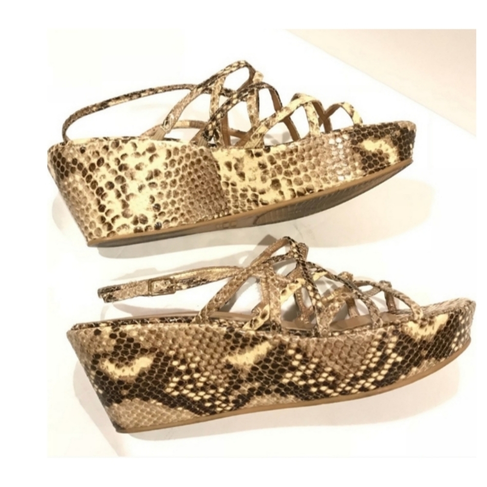 Stuart Weitzman Snake Print Strappy Slingback Wedg - image 2